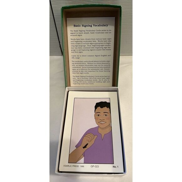 Garlic Press Basic Signing Vocabulary ASL Flash Cards Set A 100 ct NEW - Picture 2 of 3